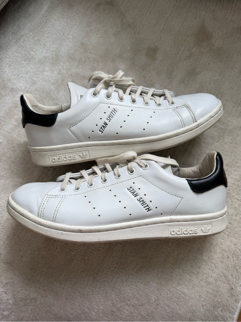 adidas Stan Smith Lux White Leather Sneakers with Black Heel Tab